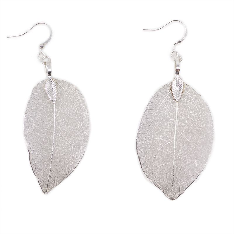 Boucles d'Oreilles - Feuilles Gouttes - Argenté