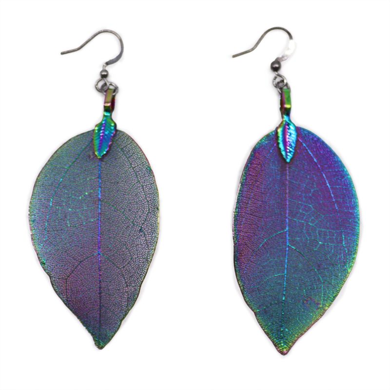 Boucles d'Oreilles - Feuilles Gouttes - Métallique