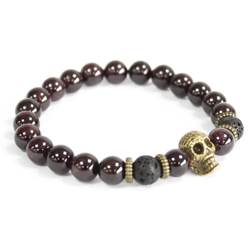 Bracelet Pierre Fine - Crâne Bronze/ Grenat