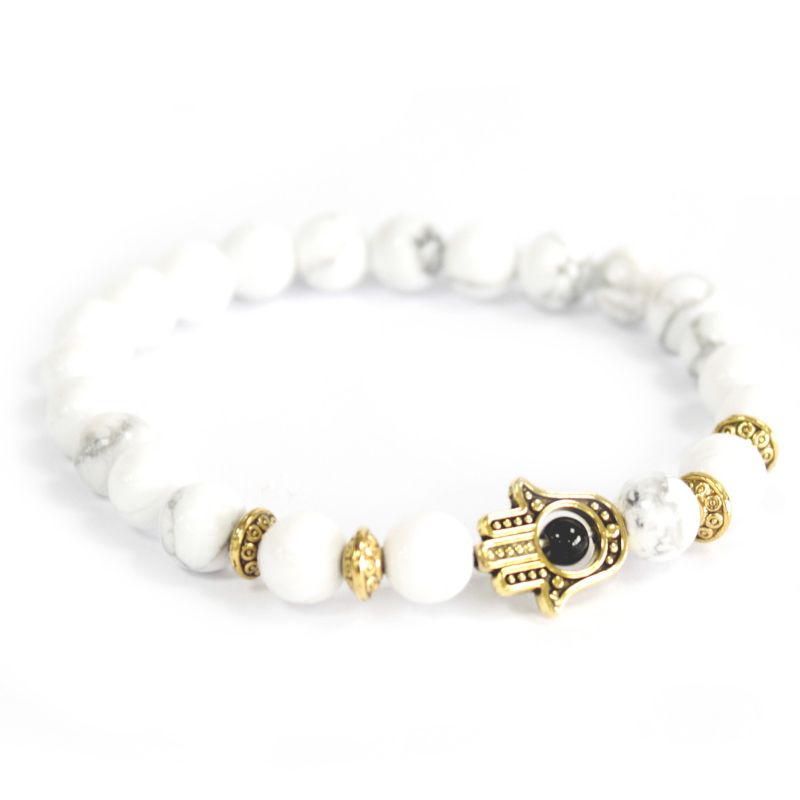 Bracelet Pierre Fine - Main de Fatma Dorée/ Pierre Blanche