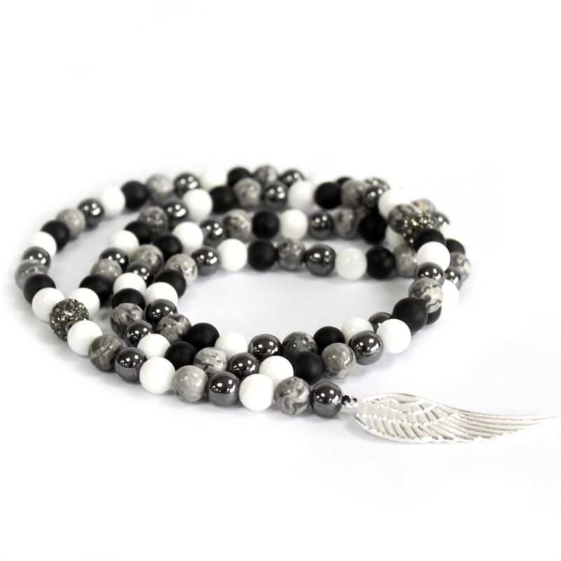 Collier Boho-Chic - Aile d'Ange/ Agate Grise