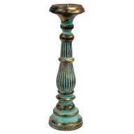 Bougeoir Bois Rétro Grand - Turquoise & Or