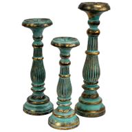 Bougeoir Bois Rétro Grand - Turquoise & Or