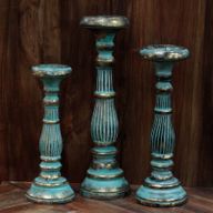 Bougeoir Bois Rétro Grand - Turquoise & Or