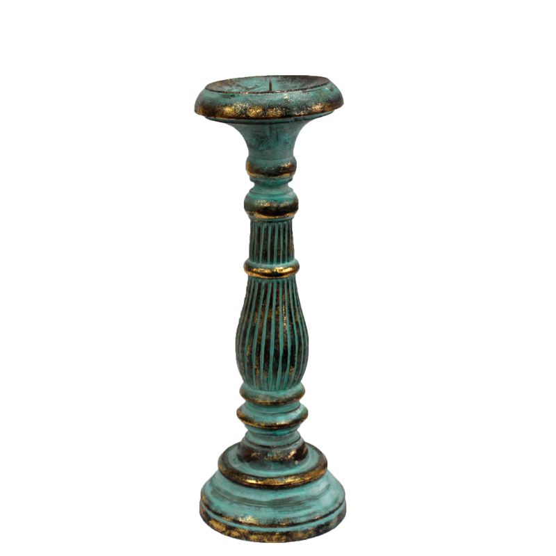 Bougeoir Bois Rétro Medium - Turquoise & Or