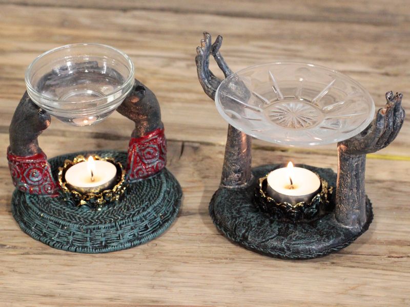 Bouddha Antique - Brûleur Huile Mains Om