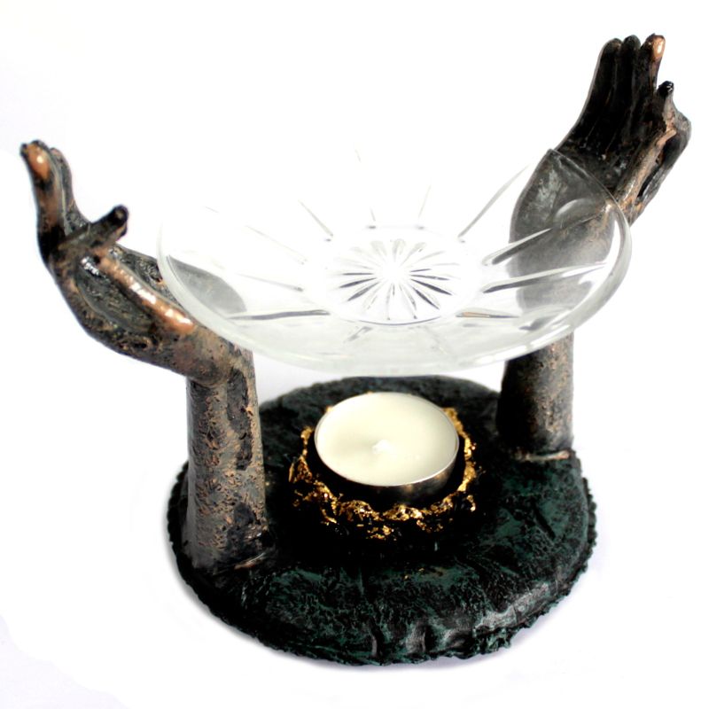 Bouddha Antique - Brûleur Huile Mains Om