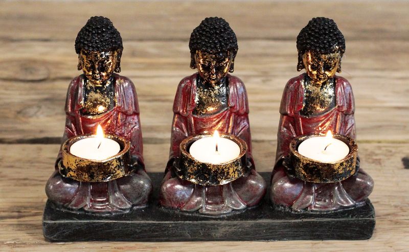 Bouddha Antique - Bougeoir 3 Bouddhas