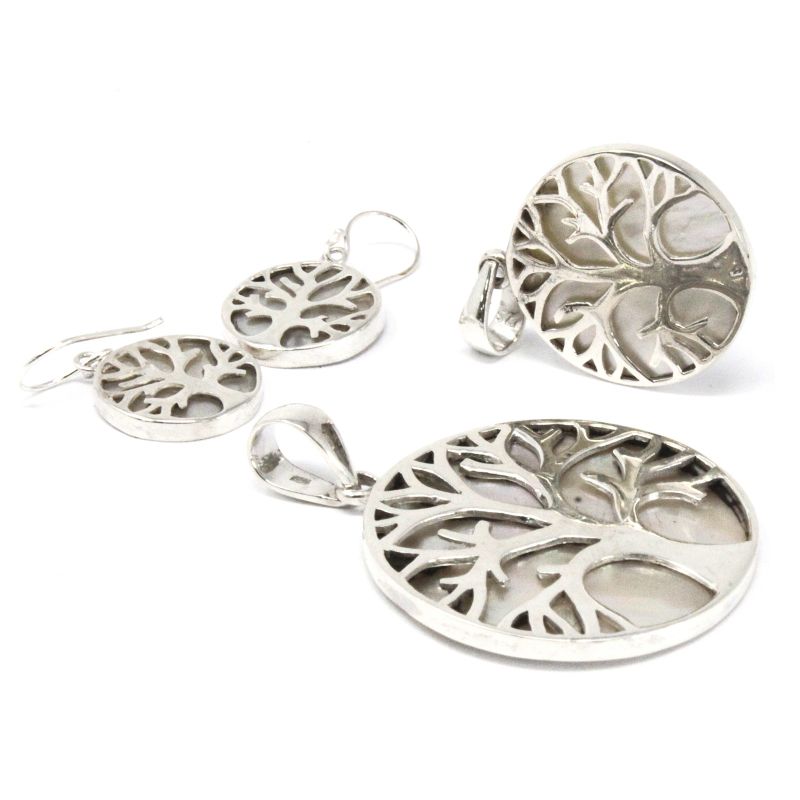 Boucles d'Oreilles  Argent Arbre de Vie 15mm - Nacre