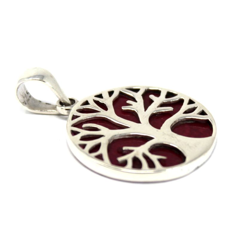 Pendentif Argent Arbre de Vie  22mm - Effet Corail