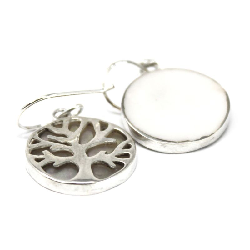 Boucles d'Oreilles  Argent Arbre de Vie 15mm - Nacre