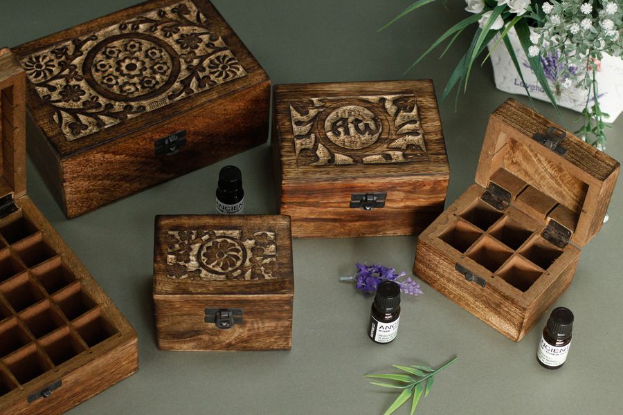 Boîte d'Aromathérapie en Manguier - AW (capacité de 12)