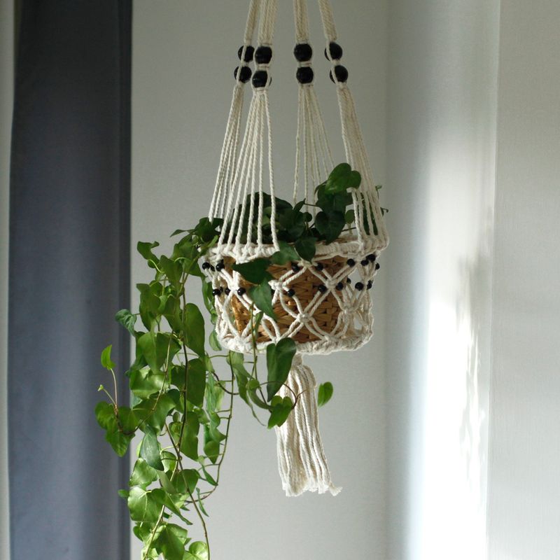 Suspension Macramé pour Plantes - Large Pot à Perles