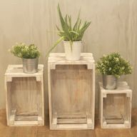Lot de 3 Caisses en Bois - Blanchi