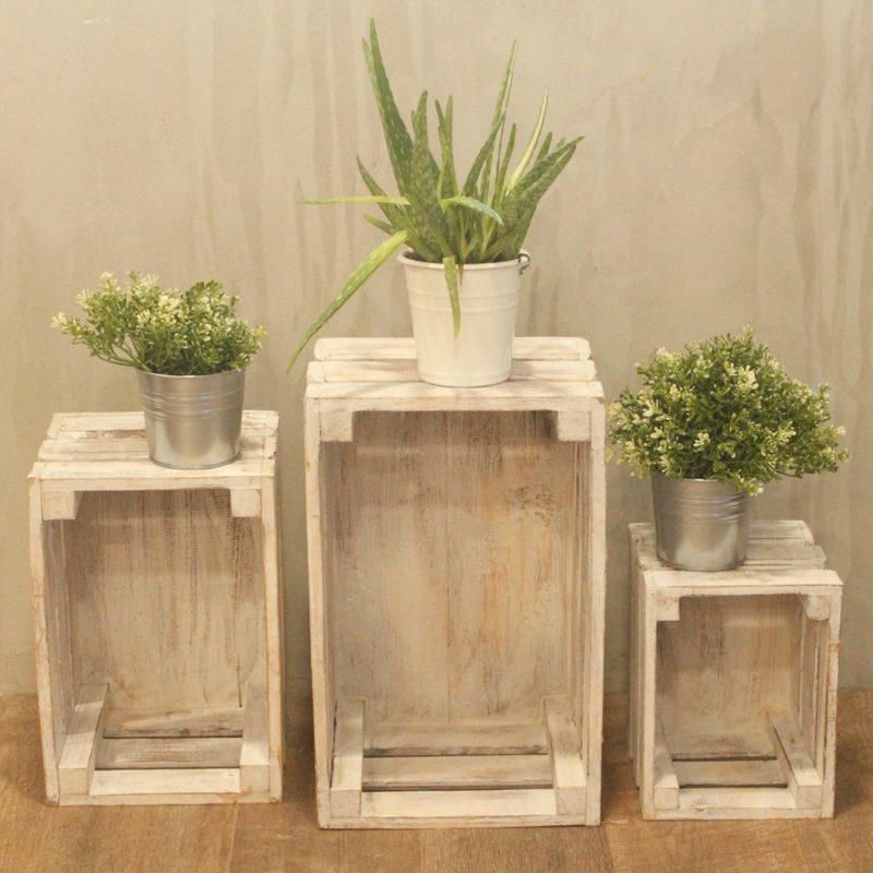 Lot de 3 Caisses en Bois - Blanchi