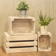 Lot de 3 Caisses en Bois - Blanchi