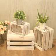 Lot de 3 Caisses en Bois - Blanchi