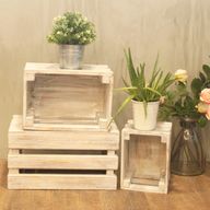 Lot de 3 Caisses en Bois - Blanchi