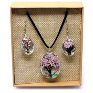 Bijoux Fleurs Pressées - Arbre de la vie Set - Rose