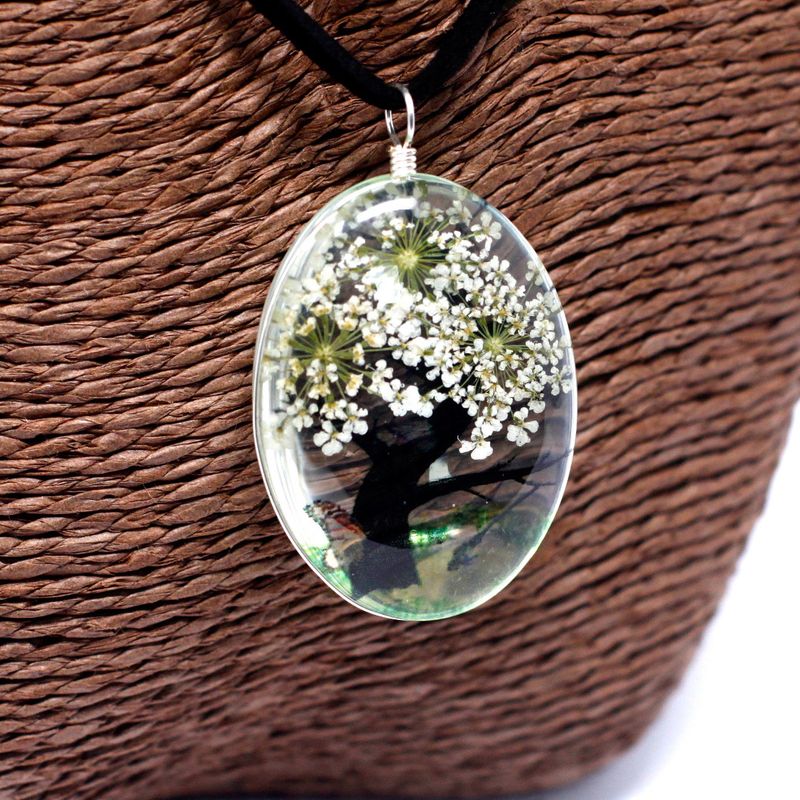 Bijoux Fleurs Pressées - Arbre de la vie Set -  Blanc