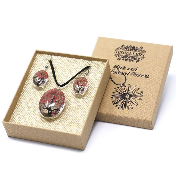 Bijoux Fleurs Pressées - Arbre de la vie Set - Corail