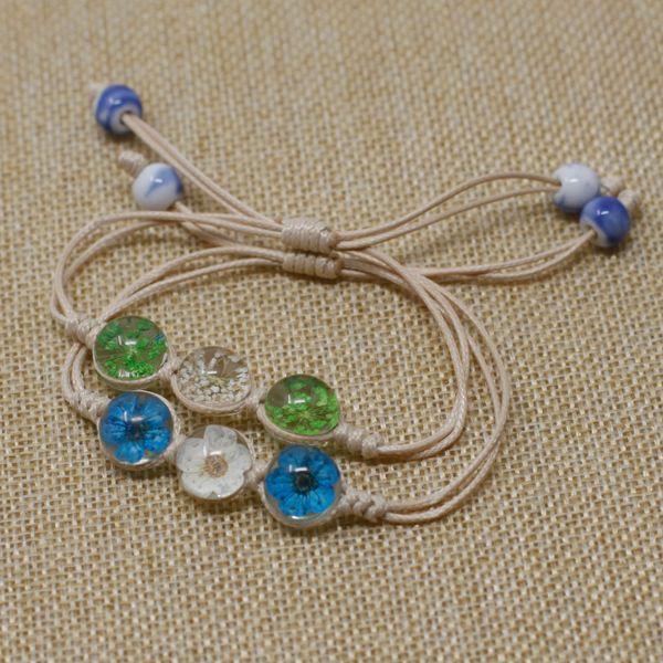 Lot de 4 Bracelets 3 Fleurs Pressées