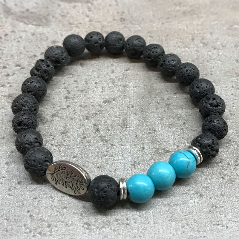 Bracelet Pierre de Lave - Feuille Turquoise