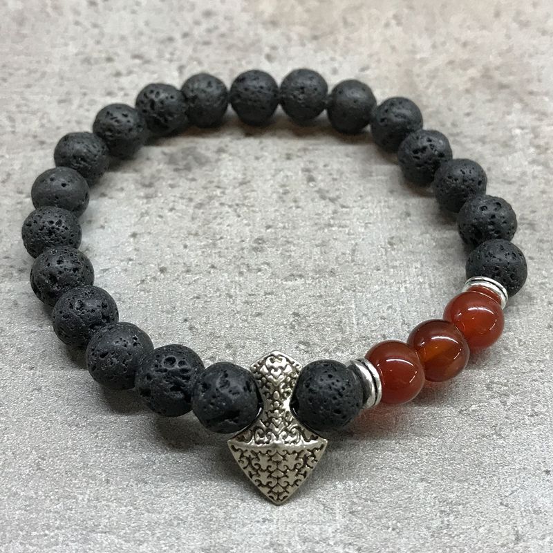 Bracelet Pierre de Lave - Tête de Hache Cornaline