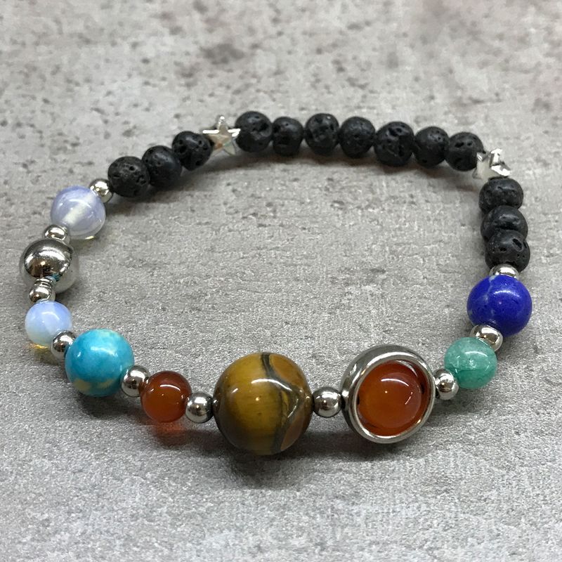Bracelet Pierre de Lave - Système Solaire Argent