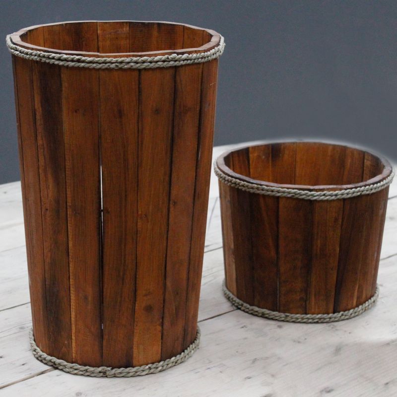 Grande Panière Nautique en Bois - Marron 45x32cm
