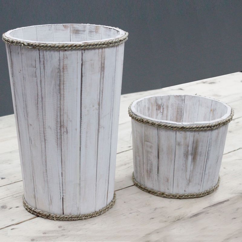Grande Panière Nautique en Bois - Blanchi 45x32cm
