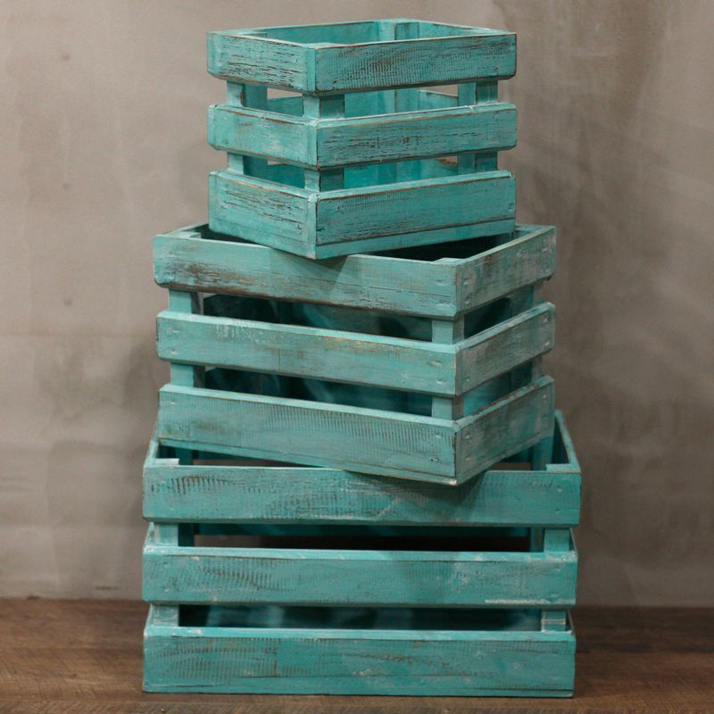 Lot de 3 Caisses en Bois - Vert Ecologique