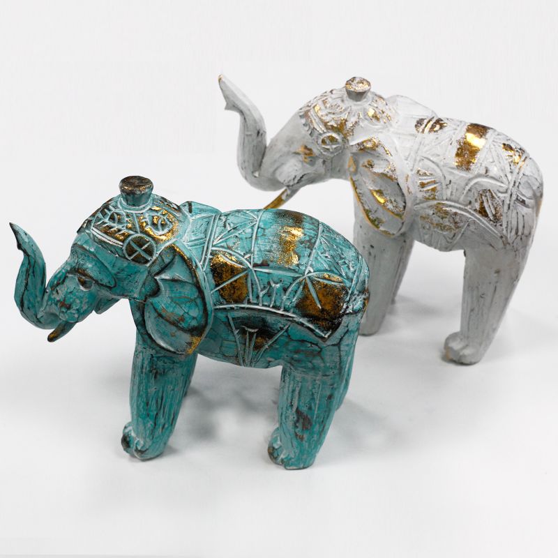 Éléphant en bois sculpté - Or blanc