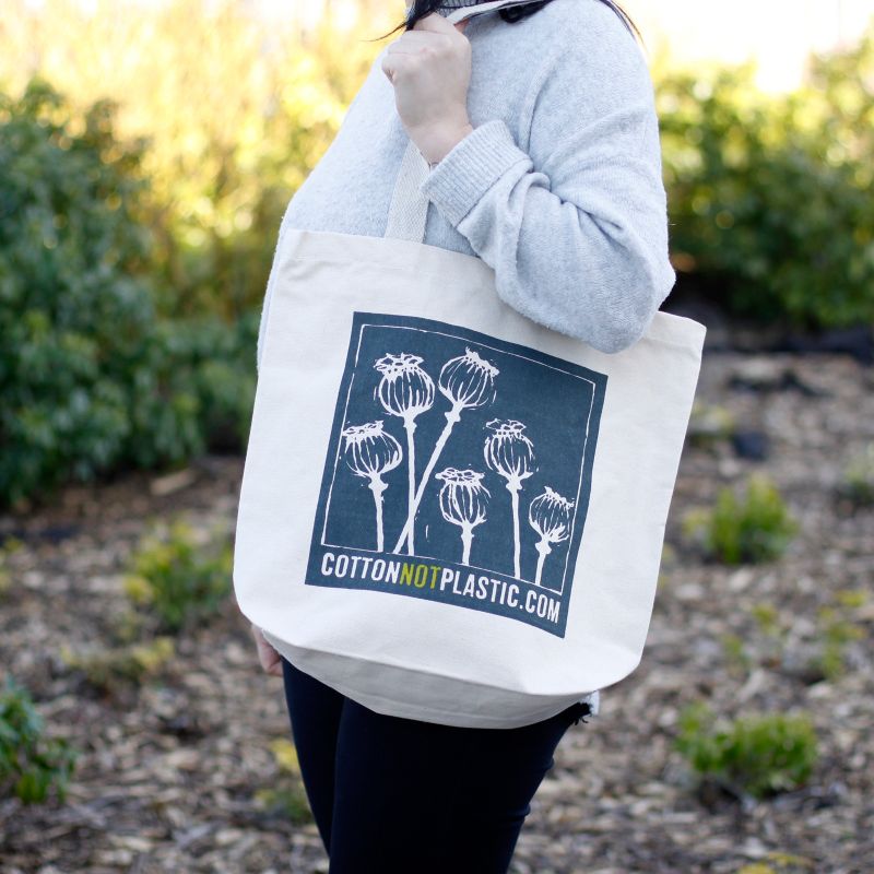 Sac Cabas Éco 'Cotton Not Plastic' -(4 modèles assortis)