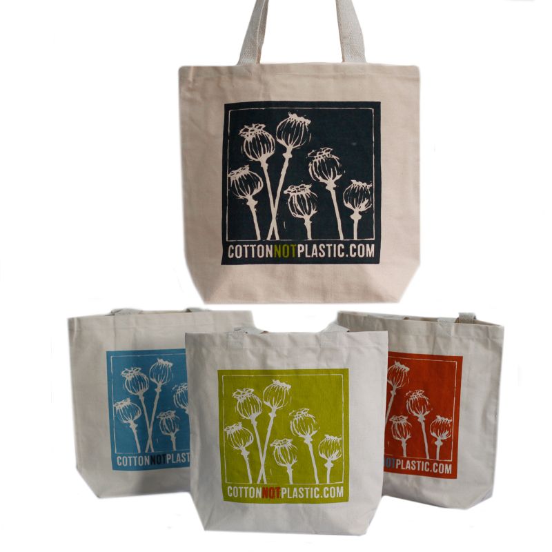 Sac Cabas Éco 'Cotton Not Plastic' -(4 modèles assortis)
