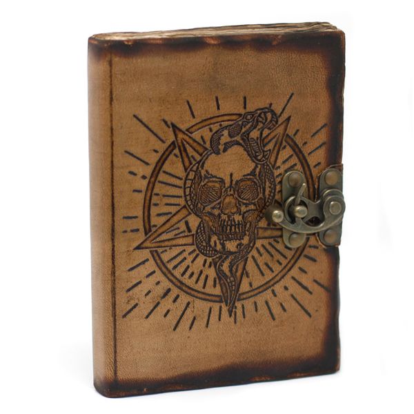 Carnet En Cuir Pentagramme Crâne Détail Brûlures (17.78x12.7cm)