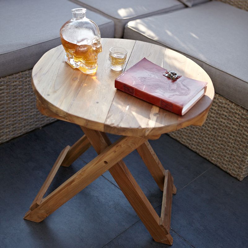 Table Basse Pliante en Teck Recyclé - Ronde 50x50cm