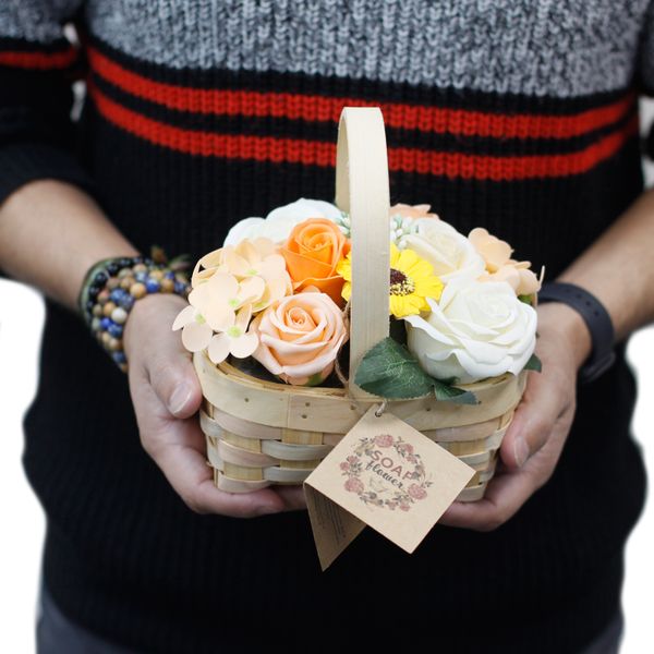 Bouquet Panier en Osier medium - Orange