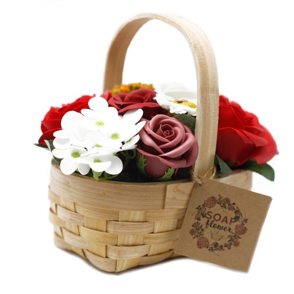 Bouquet Panier en Osier medium - Rouge medium