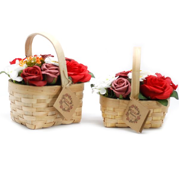 Bouquet Panier en Osier medium - Rouge medium