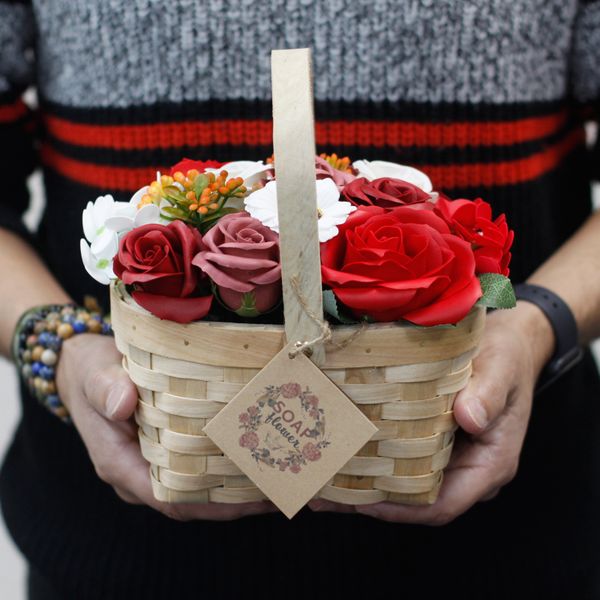 Bouquet Panier en Osier Large - Rose