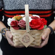 Bouquet Panier en Osier Large - Rose
