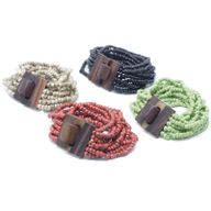Fermoir Jonc Multi-Perles en Bois - Asst Colors