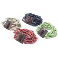 Fermoir Jonc Multi-Perles en Bois - Asst Colors