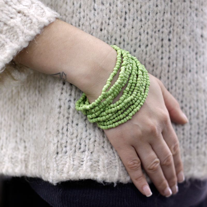 Fermoir Jonc Multi-Perles en Bois - Asst Colors