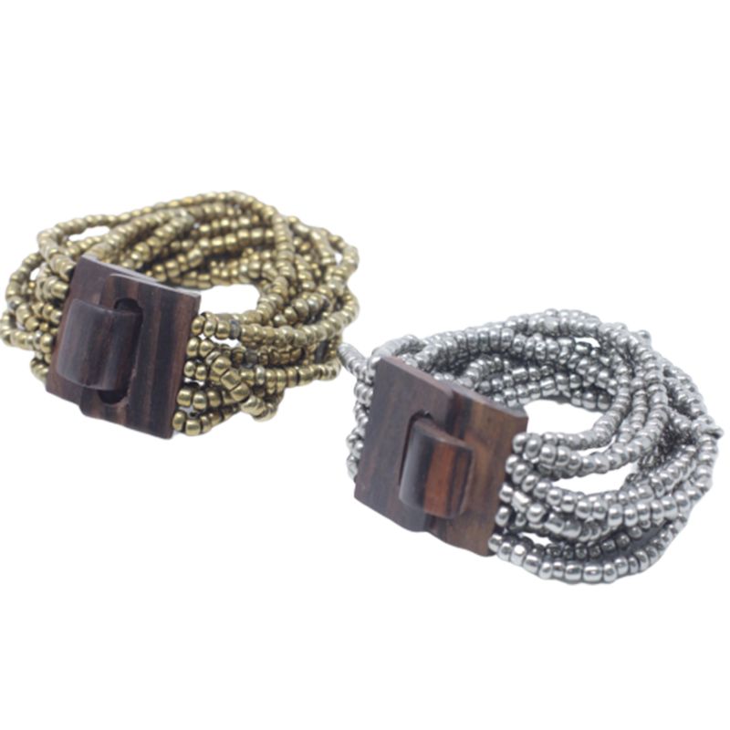 Fermoir en bois pour Bracelet Jonc Multi-Perles - Asst Or/Bronze
