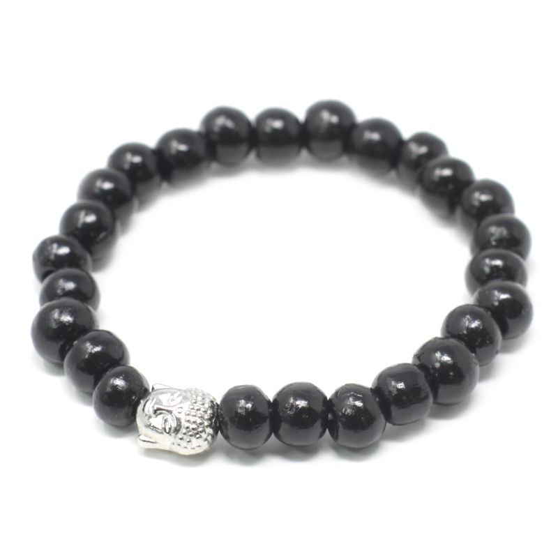 Perles de Bois Foncé et Bracelet Buddah