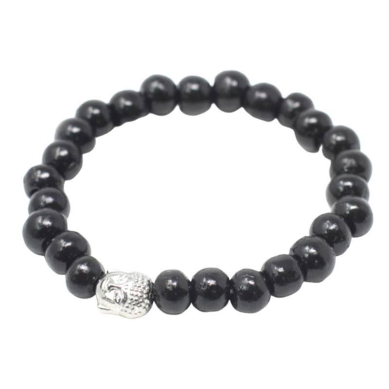 Perles de Bois Foncé et Bracelet Buddah