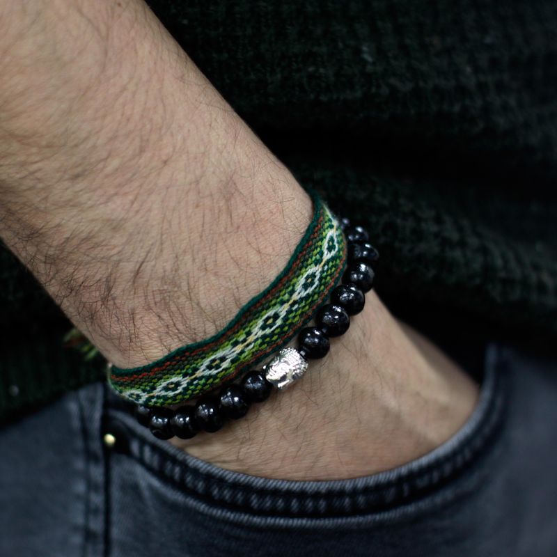 Perles de Bois Foncé et Bracelet Buddah