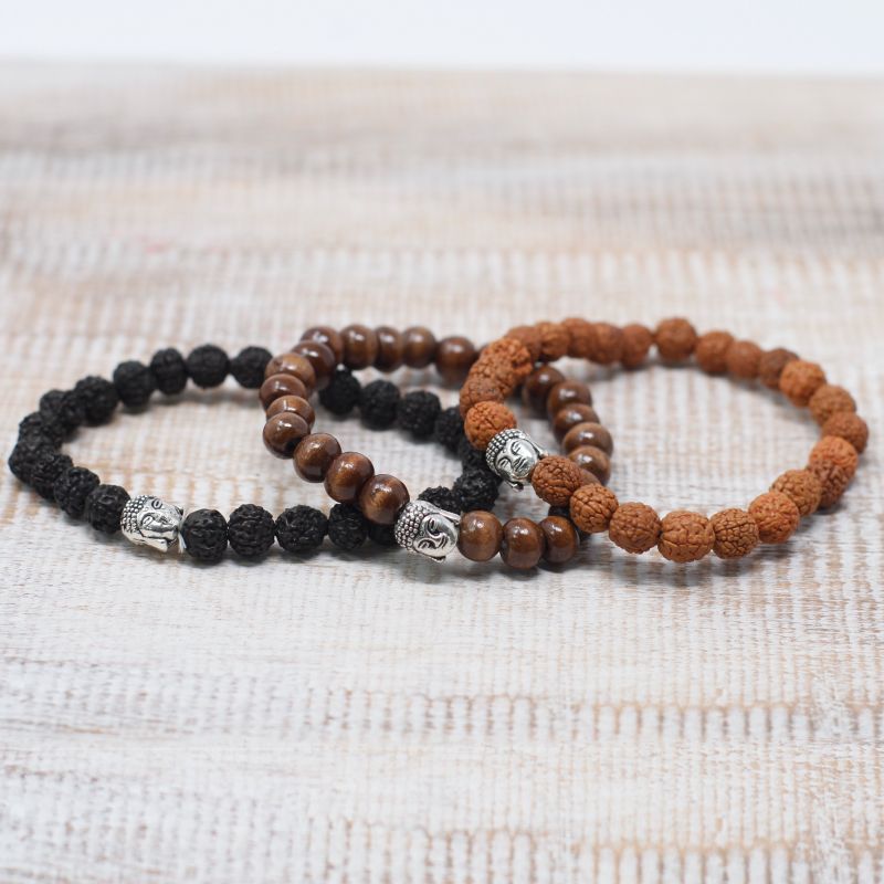 Bracelet Perles Marrons & Buddah